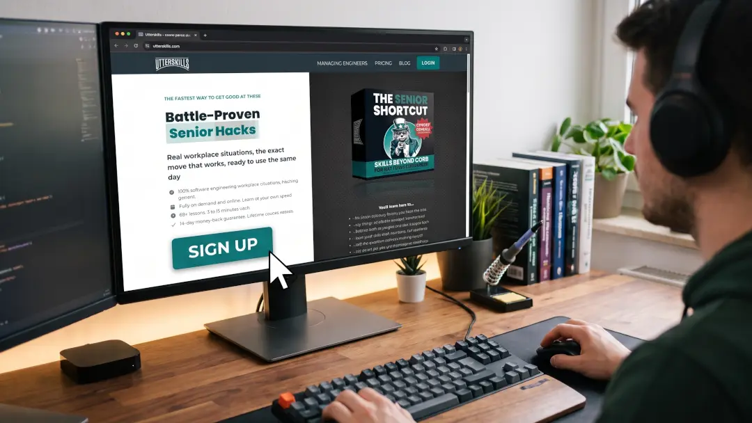Engineer signing up for Utterskills at his desk