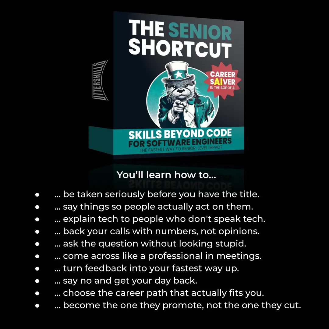The Senior Shortcut course box by Utterskills, Skills Beyond Code for Software Engineers.